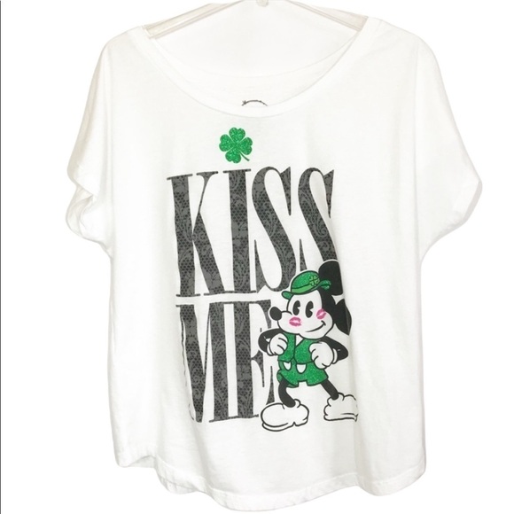 Disney St Patrick’s White Mickey Short Sleeve T Shirt Size XL Leprechaun Kiss Me - Picture 3 of 5